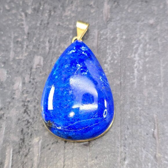Large Lapis Lazuli Teardrop Gemstone Pendant With 14k Yellow Gold Bail Hs131 - Picture 8 of 16